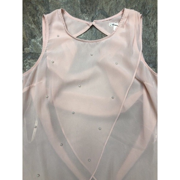 Marineblu Sz S Blush Pink Sleeveless Draped Back Blouse Pearl Front Tank Top - Picture 3 of 9